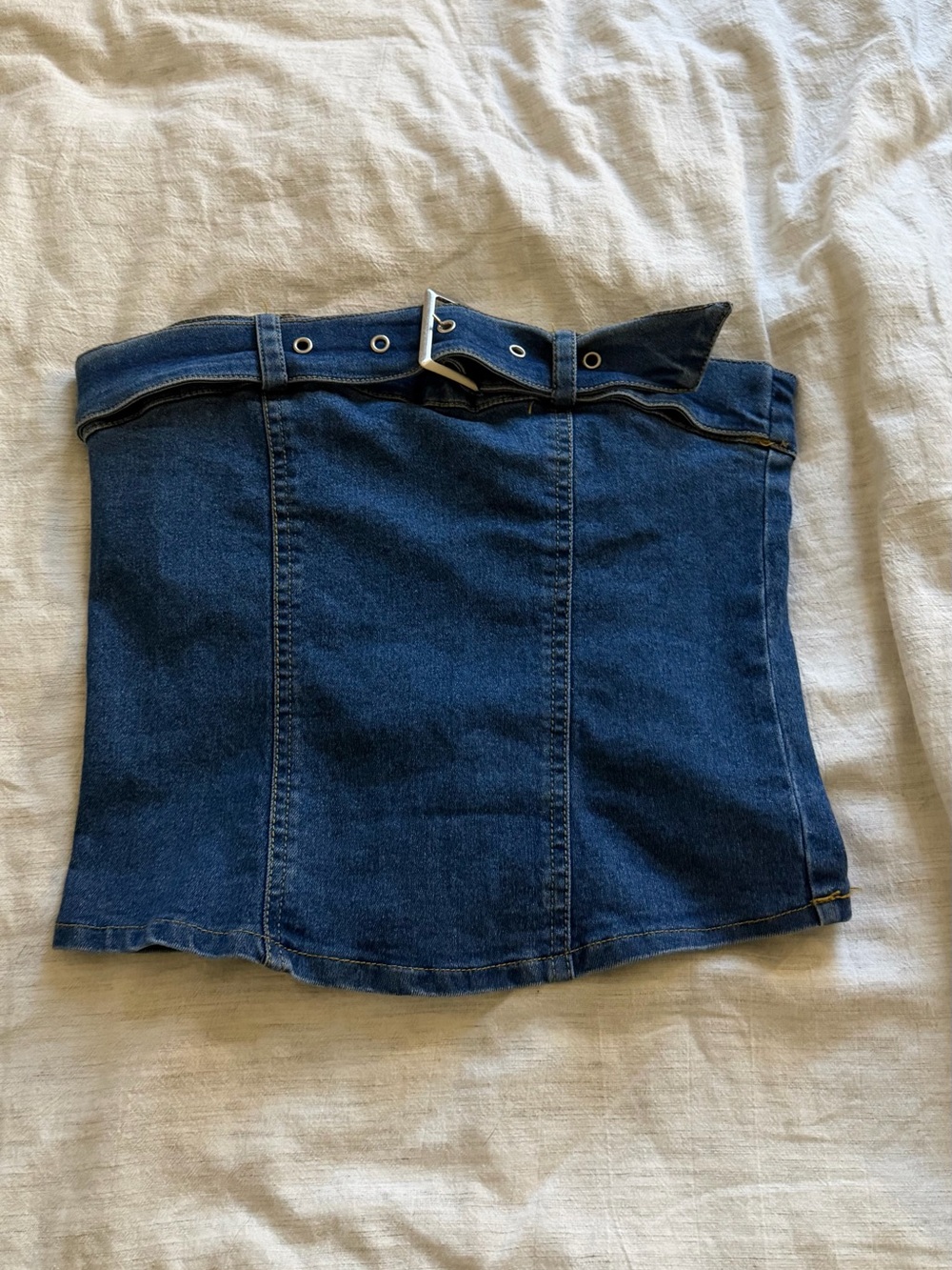 Denim Tube Top with Accent Belt strapless